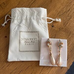 Vintage Nina Ricci Gold Tone Faux Pearl Drop Earrings 100% Charity
